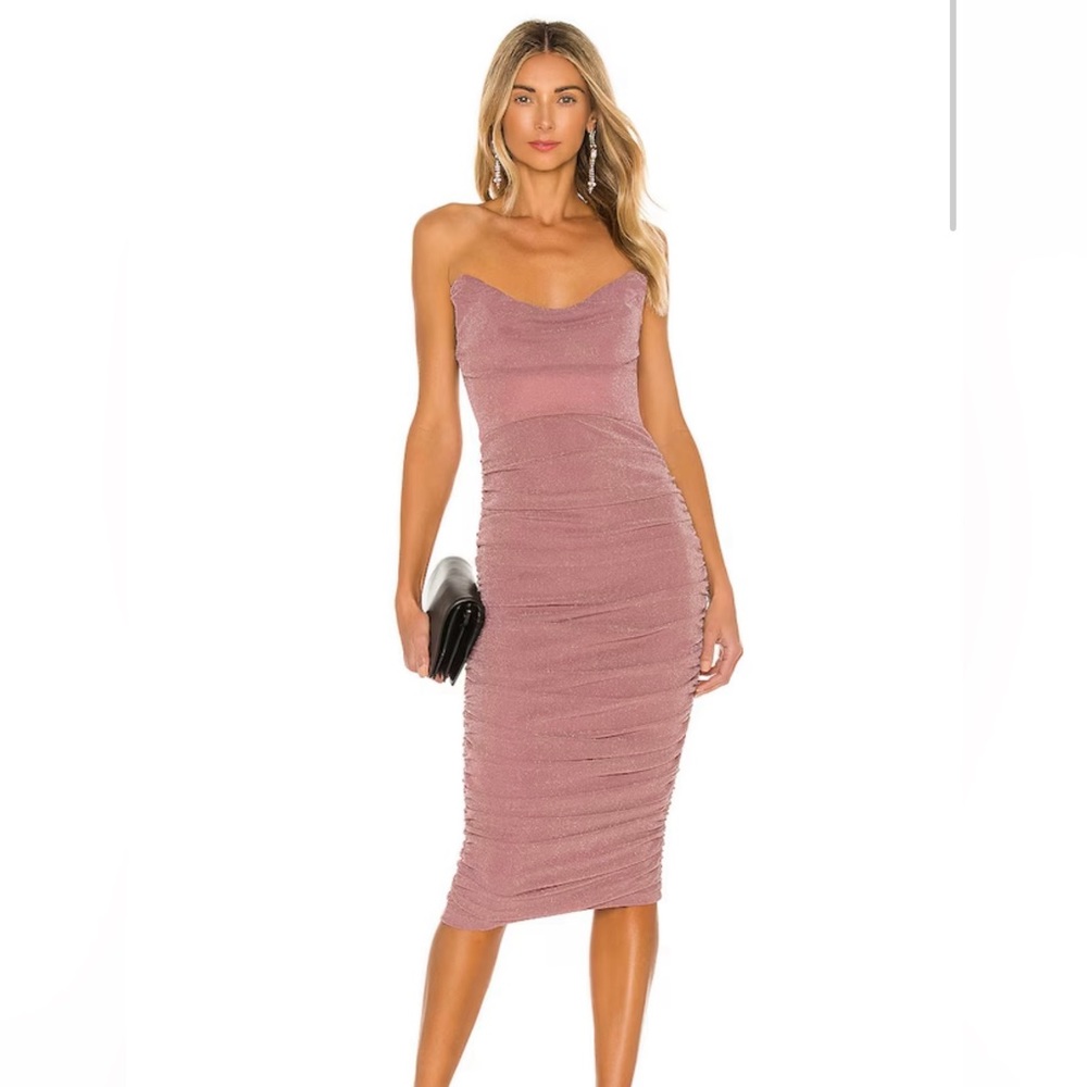 Michael Costello Revolve pink strapless midi dress